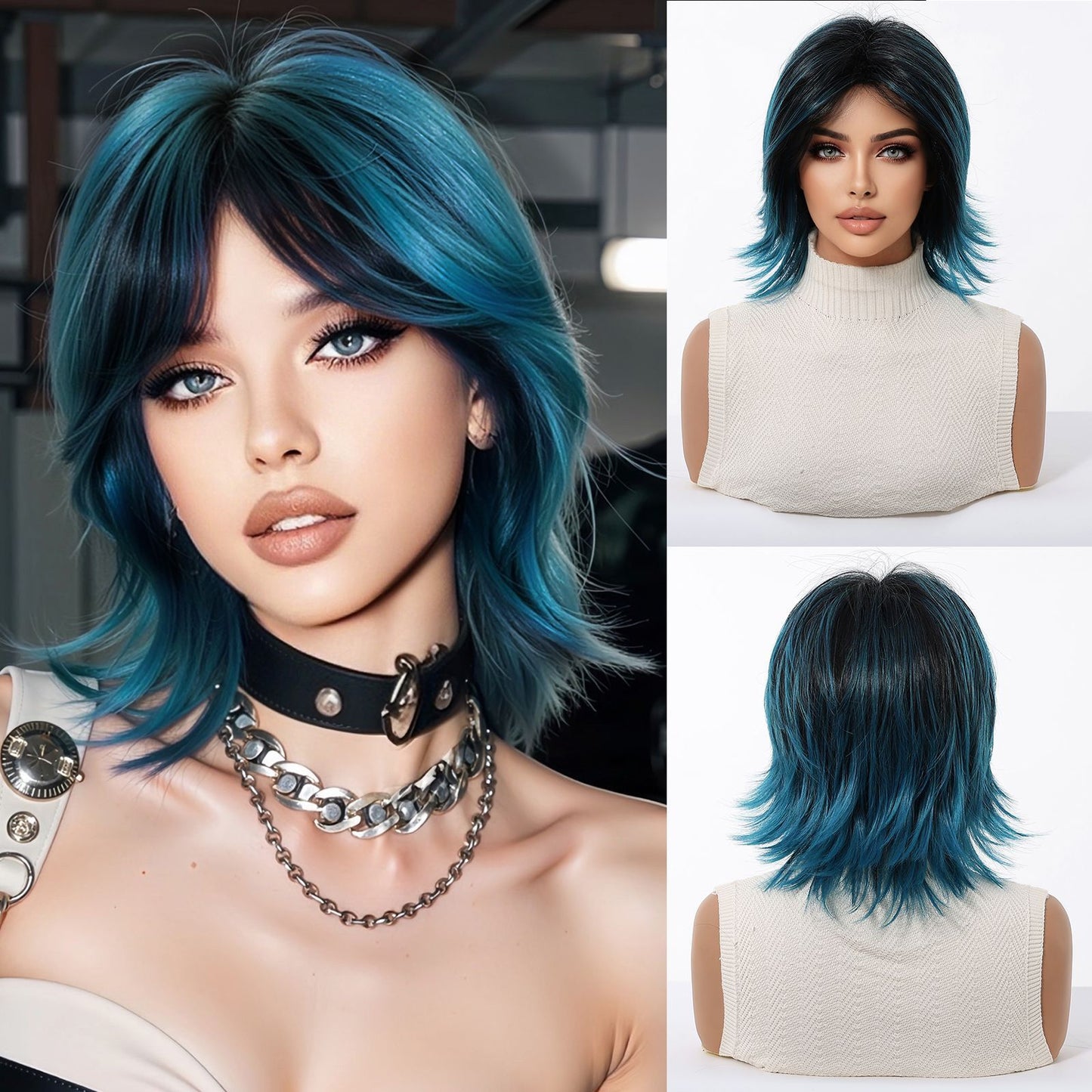 With Bangs Summer Short Anime Hair Blue Sier Purple Whole Cos Wig