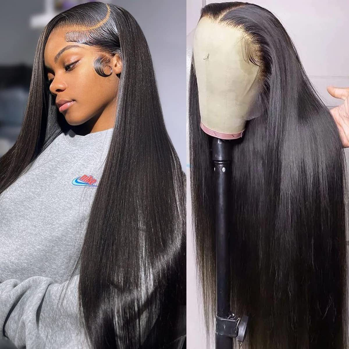 Women's African Fashion Medium Hair Highlights Gradient Color Long Straight Wig