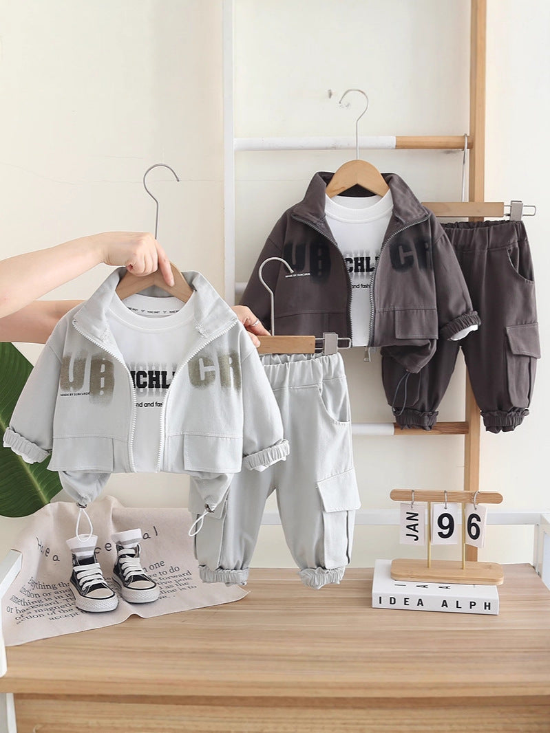 Boy Fashionable Autumn Clothing Sports Three-piece Children's Suit