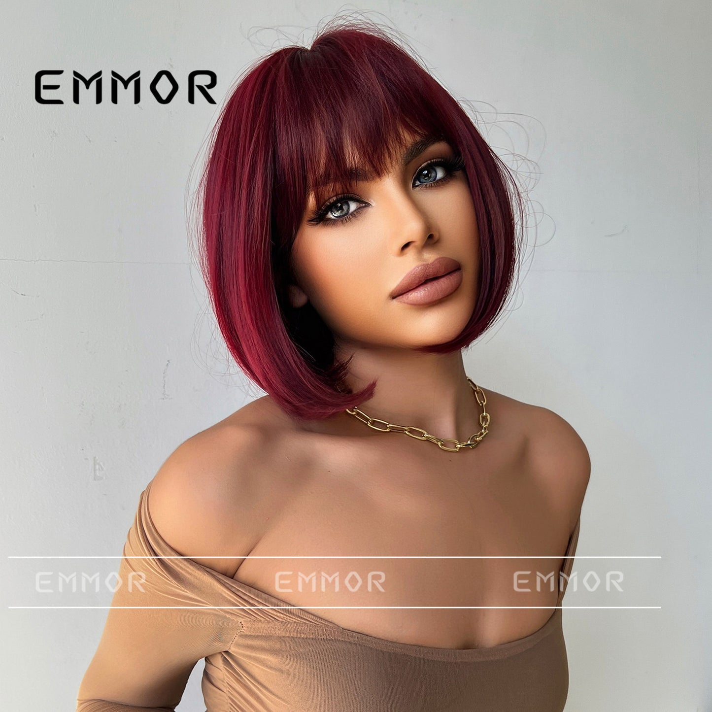 Attractive Air Bangs Wine Red Temperament Wig Short Straight Hair