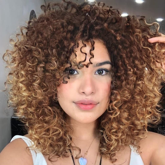 Short Curly Hair African Hot Small Gradient Light Brown Head Long Straight Wig