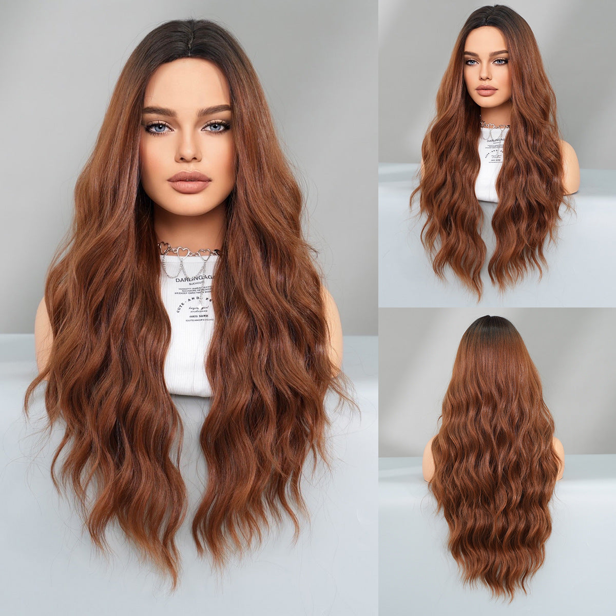 Women's Fashion Mid-length Colorful Curly Hair Sheath Big Wave Chemical Wig Long Curls