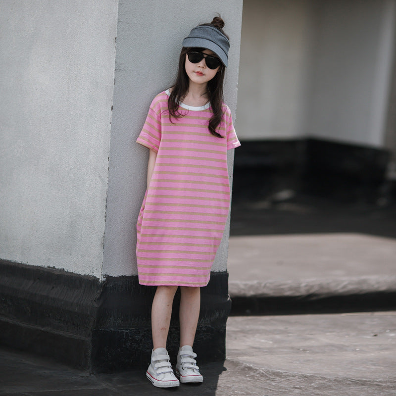 Children's Loose Short-sleeved T-shirt Summer Older Fashionable Children's Dress