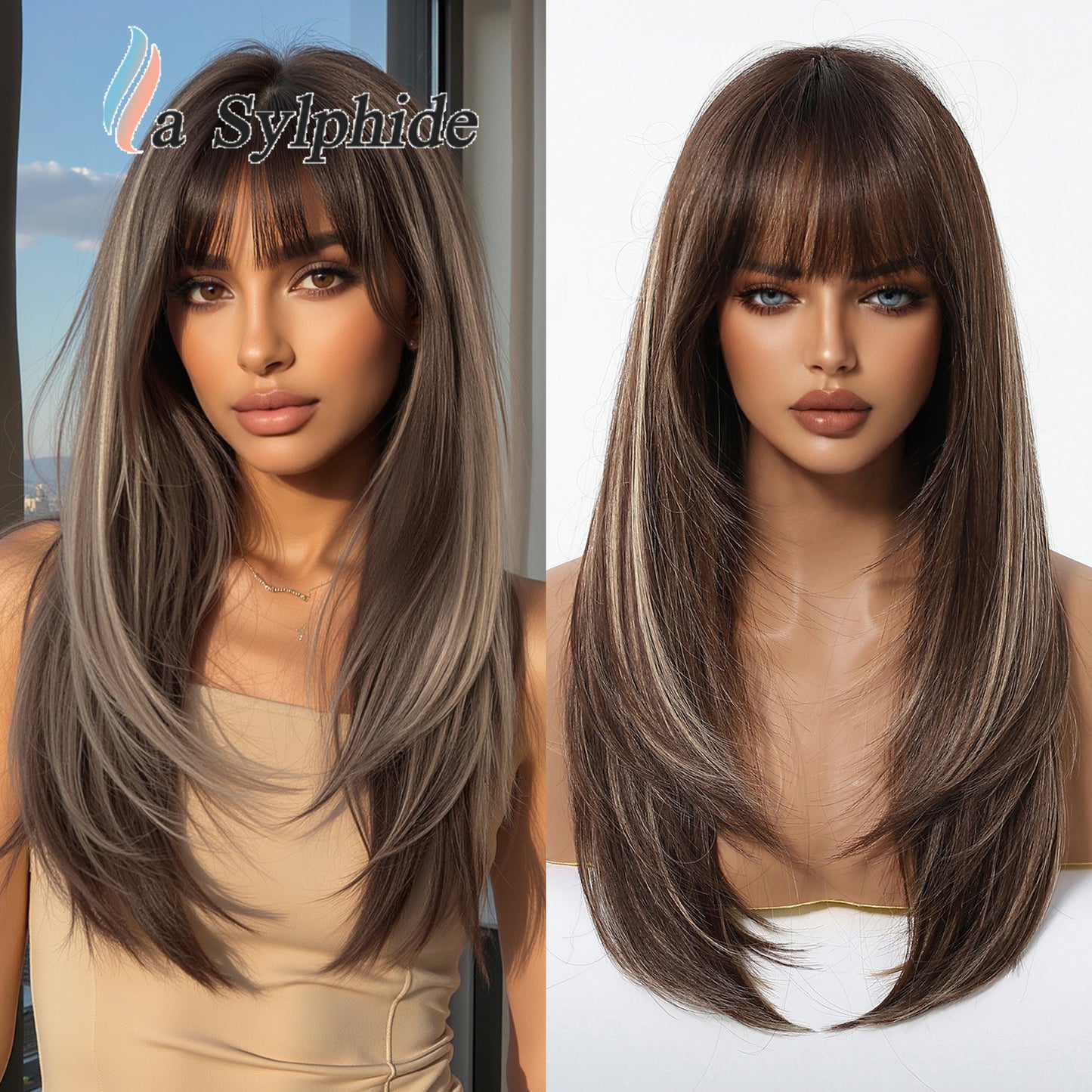 Dark Brown Bangs Level Hair Whole Top Long Straight Wig