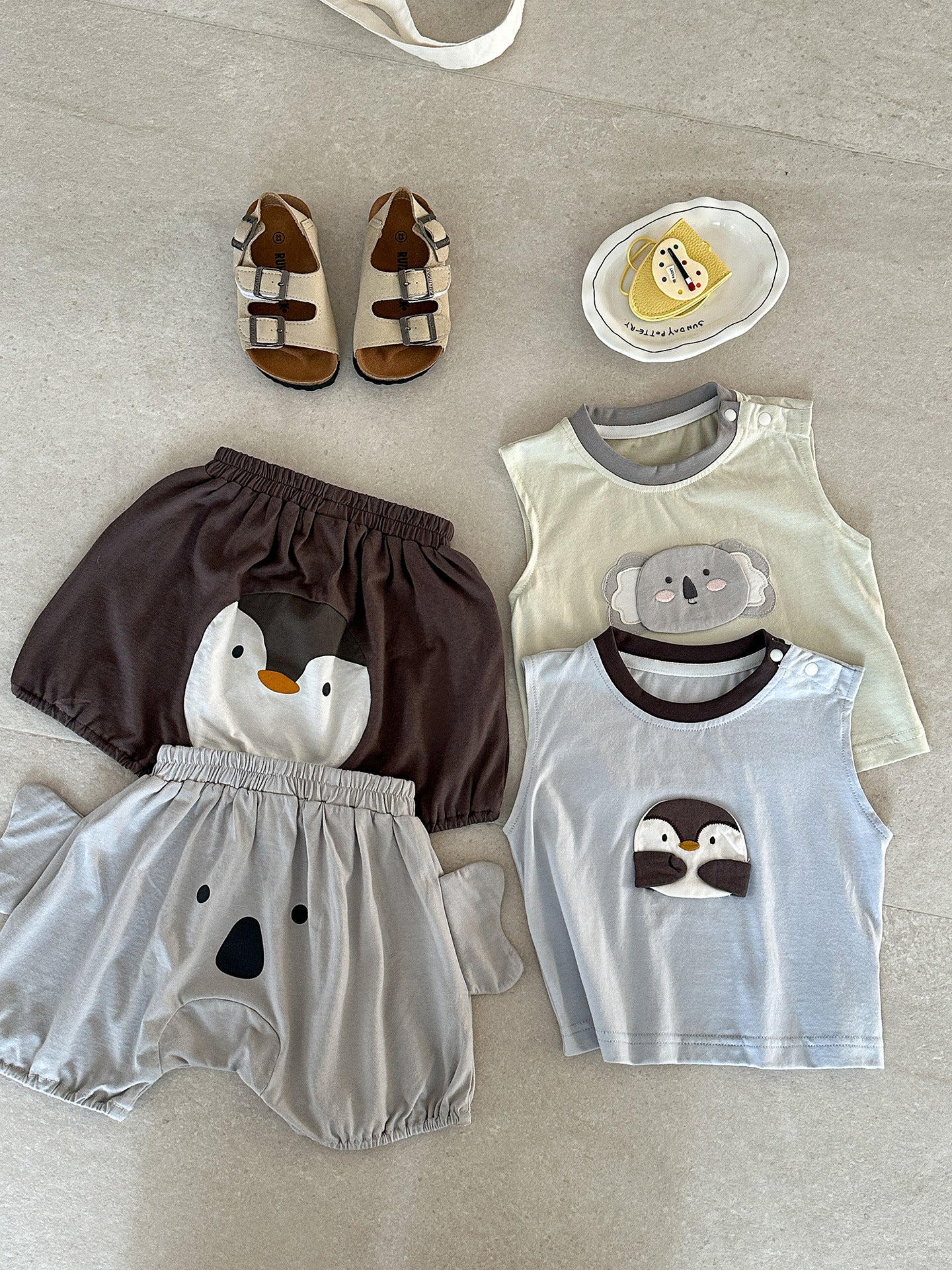 Summer Infant Boy Cartoon Sleeveless T-shirt Pants Children's Suit