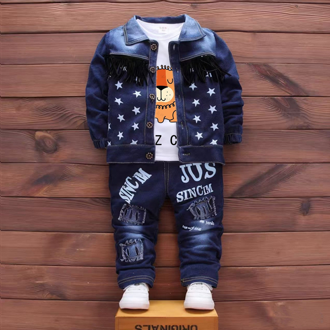 Children's Spring Clothes Korean Denim Three-piece Set Children's Suit
