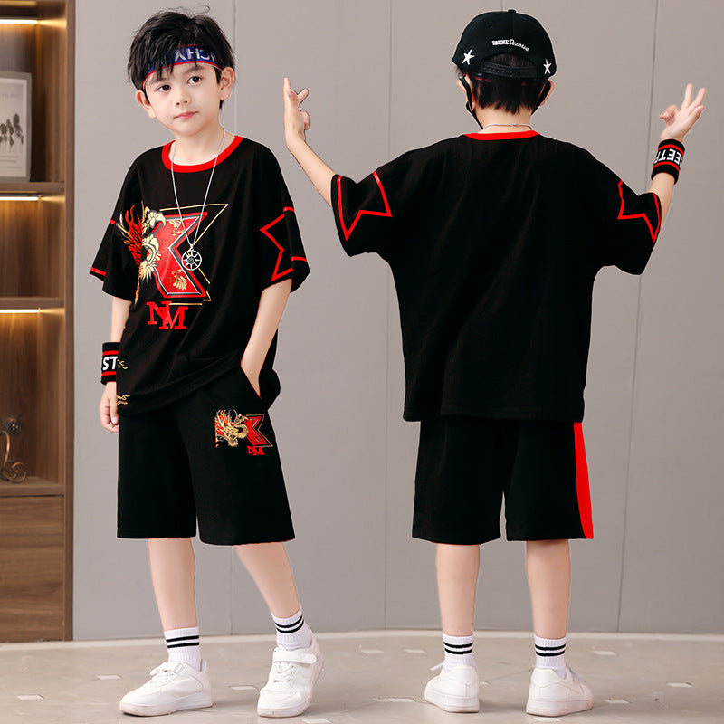 National Fashion Funky Casual Out Sports Korean Style T-shirt Two-piece Children's Suit