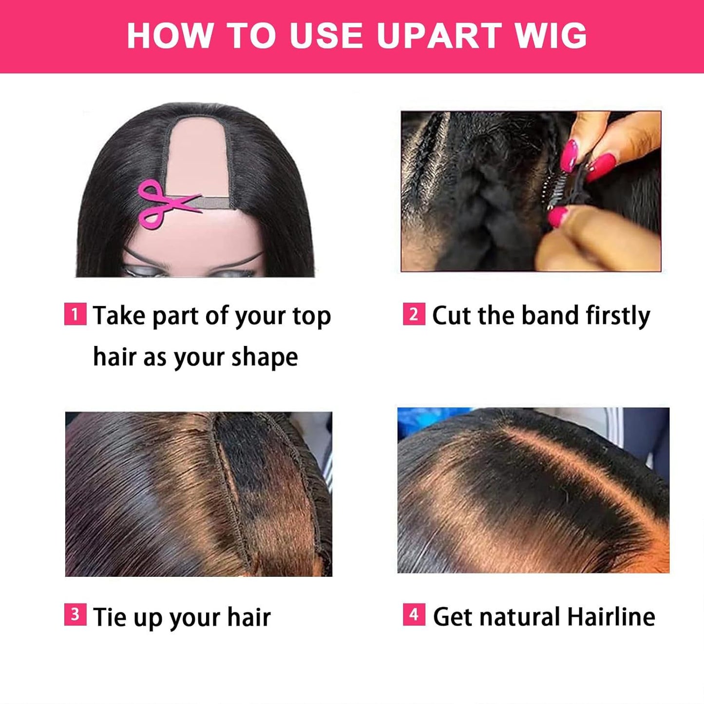Black Short Straight Hair U-shaped Elastic Half Headgear Wig