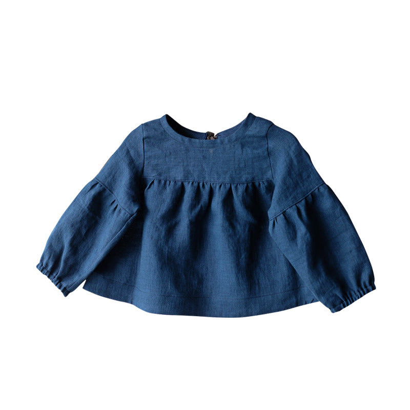 Comfortable Cotton Linen Blouse Mori Style Bow Bandage Long-sleeved Children's T-shirt