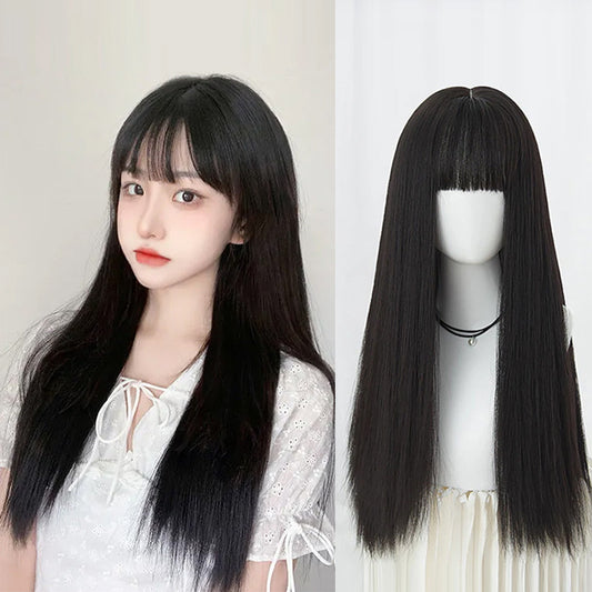 Hair Head Cover Full Top Looks Like Real Human Natural Long Straight Wig
