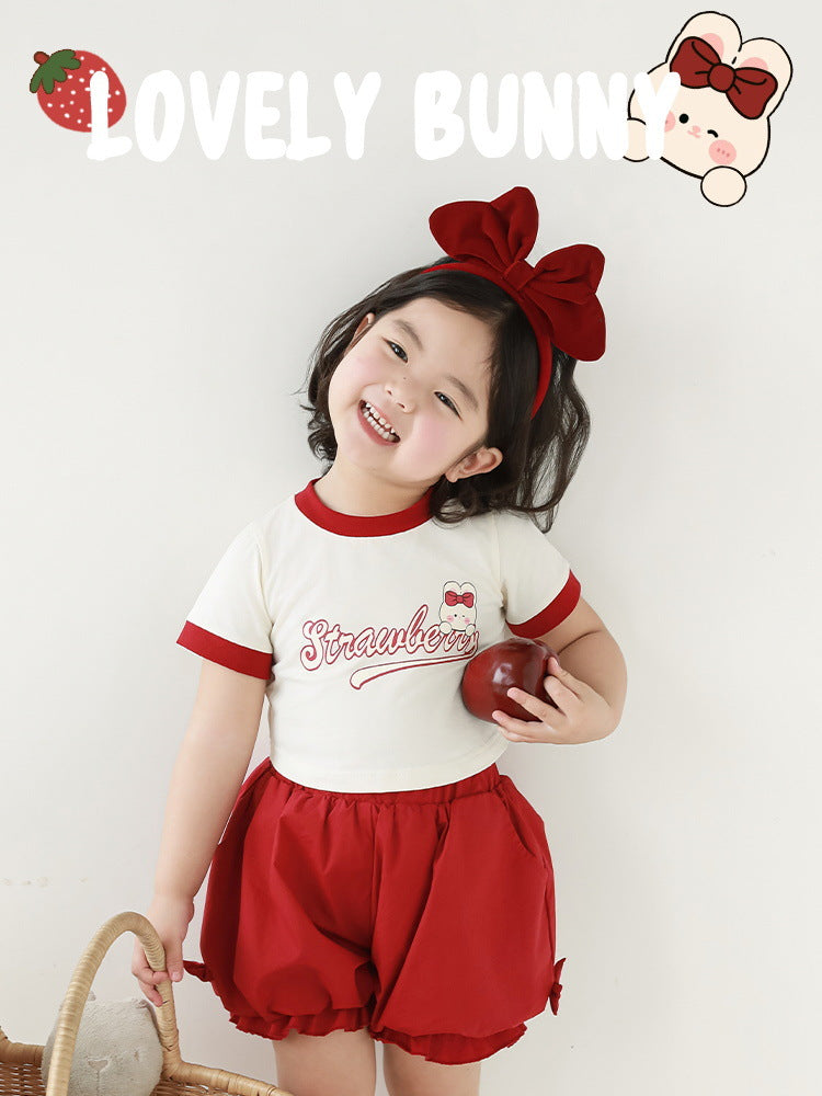 Rabbit Printed Half Sleeve Summer Sweet Children's T-shirt
