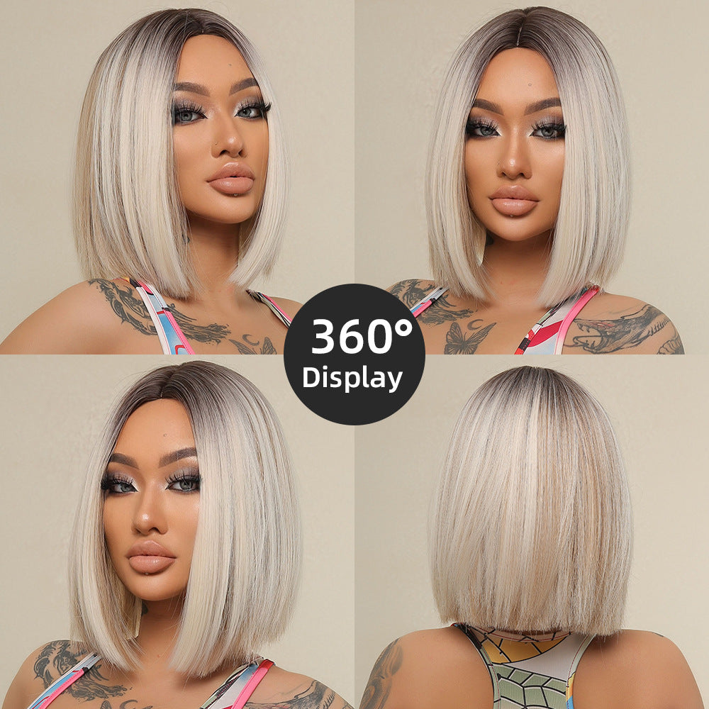 Female Gradient Color Collarbone Length Haircut Simulation Medium Wig Short Curly Hair