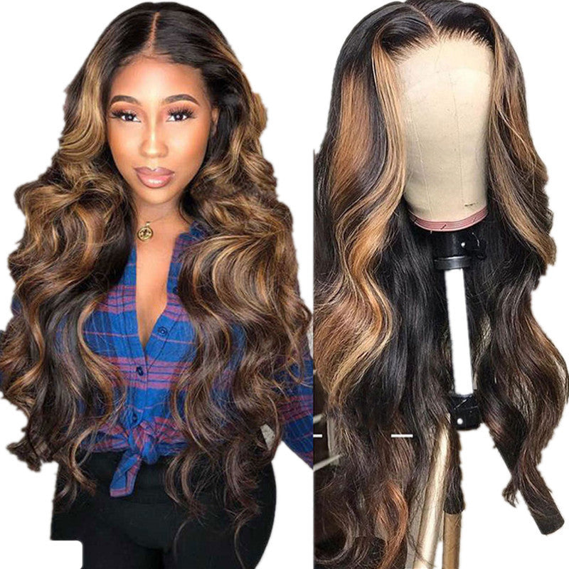 Medium Dyed Gradient Gold Curly Fiber Synthetic Wig Long Curls