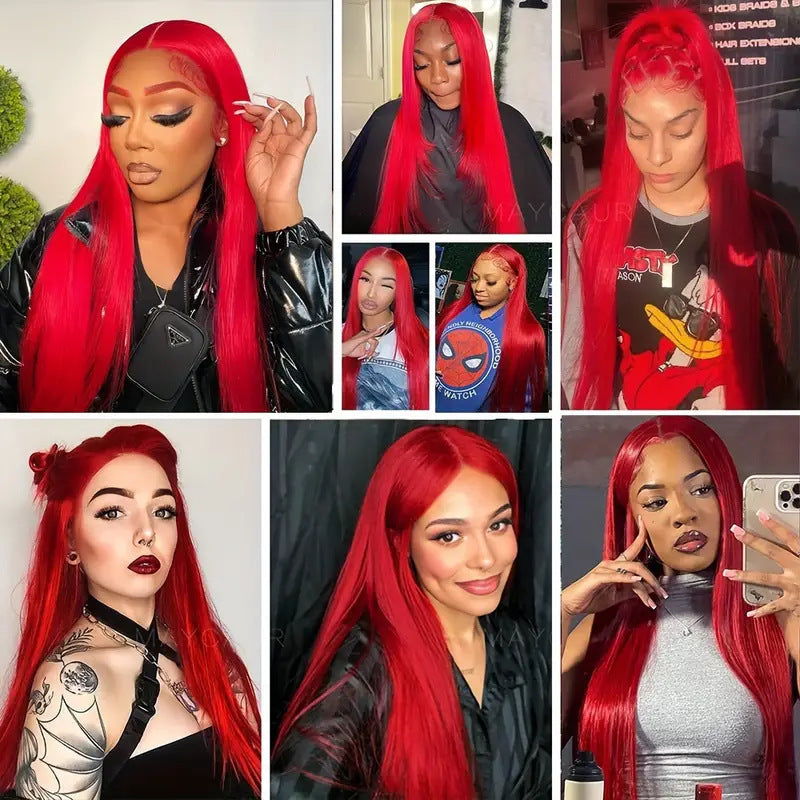 Slouchy Cool Wine Red Front Lace Long Straight Wig