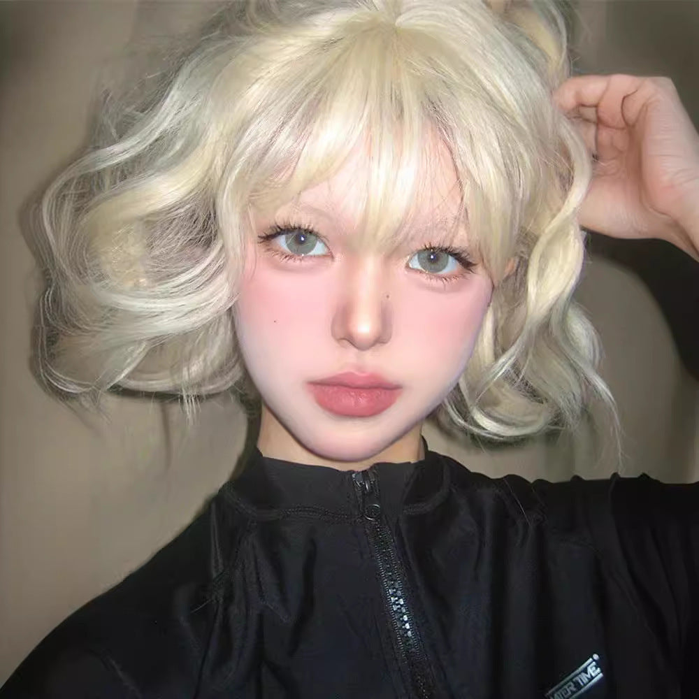 Women's Gold Color Cute Daily Natural Realistic Small Wig Short Curly Hair