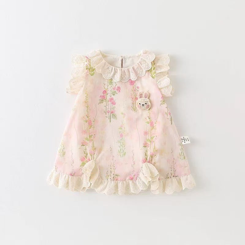 Cute Sleeveless Lace Dress Cartoon Outing Bloomer With Jumpsuit, Climbing Suit