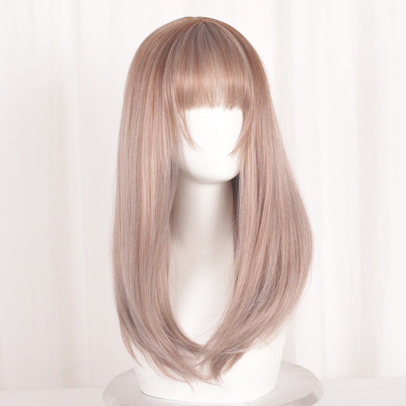 Women's Mid-point Dyed Fiber Head Cover Light Long Straight Wig