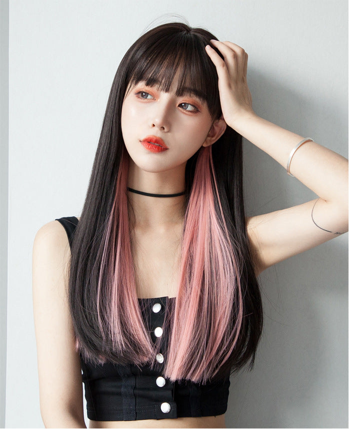 Hair Temperament Highlight Straight Hanging Ear Dyeing Natural Realistic Rinka Wig Long Curls