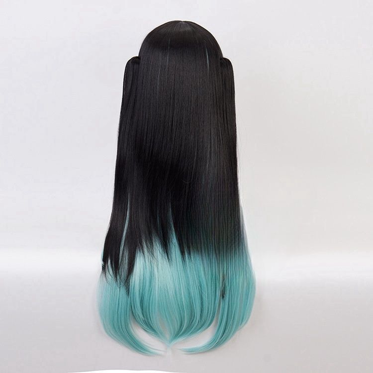 Transparent Black Gradient Color Matching Long Hair Double Ponytail Jaws Cos Wig