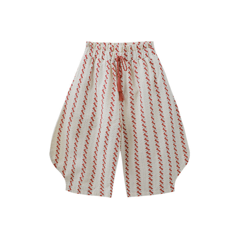 Woven Summer Thin Vintage Floral Ankle Banded Cute Children's Pants