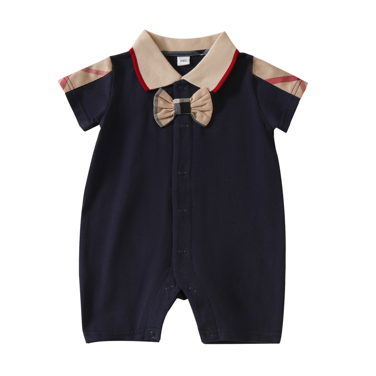 Babies Summer Jumpsuit Lapel Short Sleeve Solid Color Jumpsuit, Climbing Suit