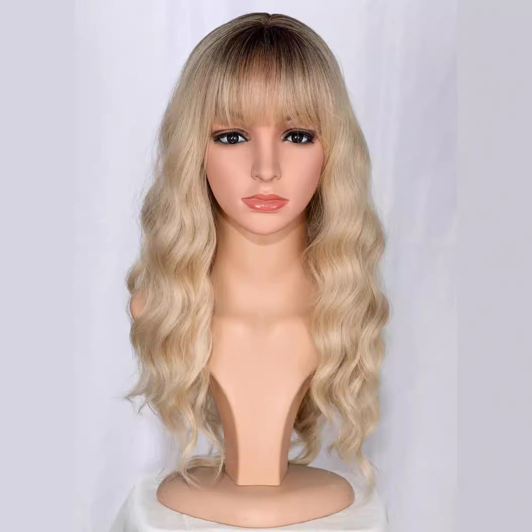 Female Curly Hair Fiber Mechanism Golden Wig Long Curls