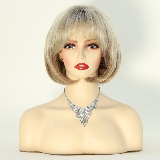 Gradient Golden Inner Buckle Chemical Fiber Wig Short Straight Hair