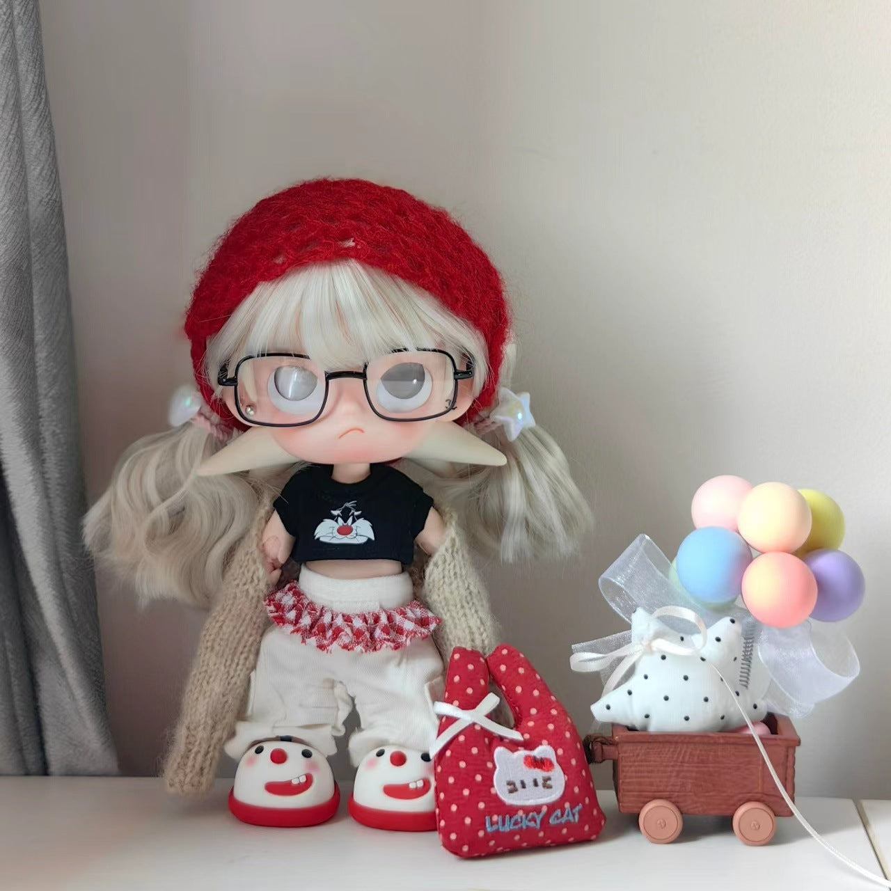 Red White Wavy Sister Doll Fiber Super Multiple Amount Can Cos Wig