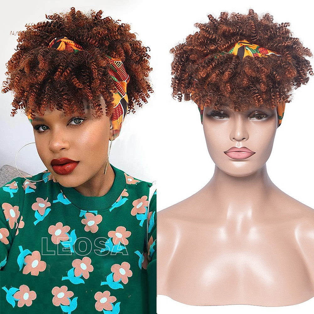 Women's African Small Bangs Integrated Headband Chemical Wig Short Curly Hair