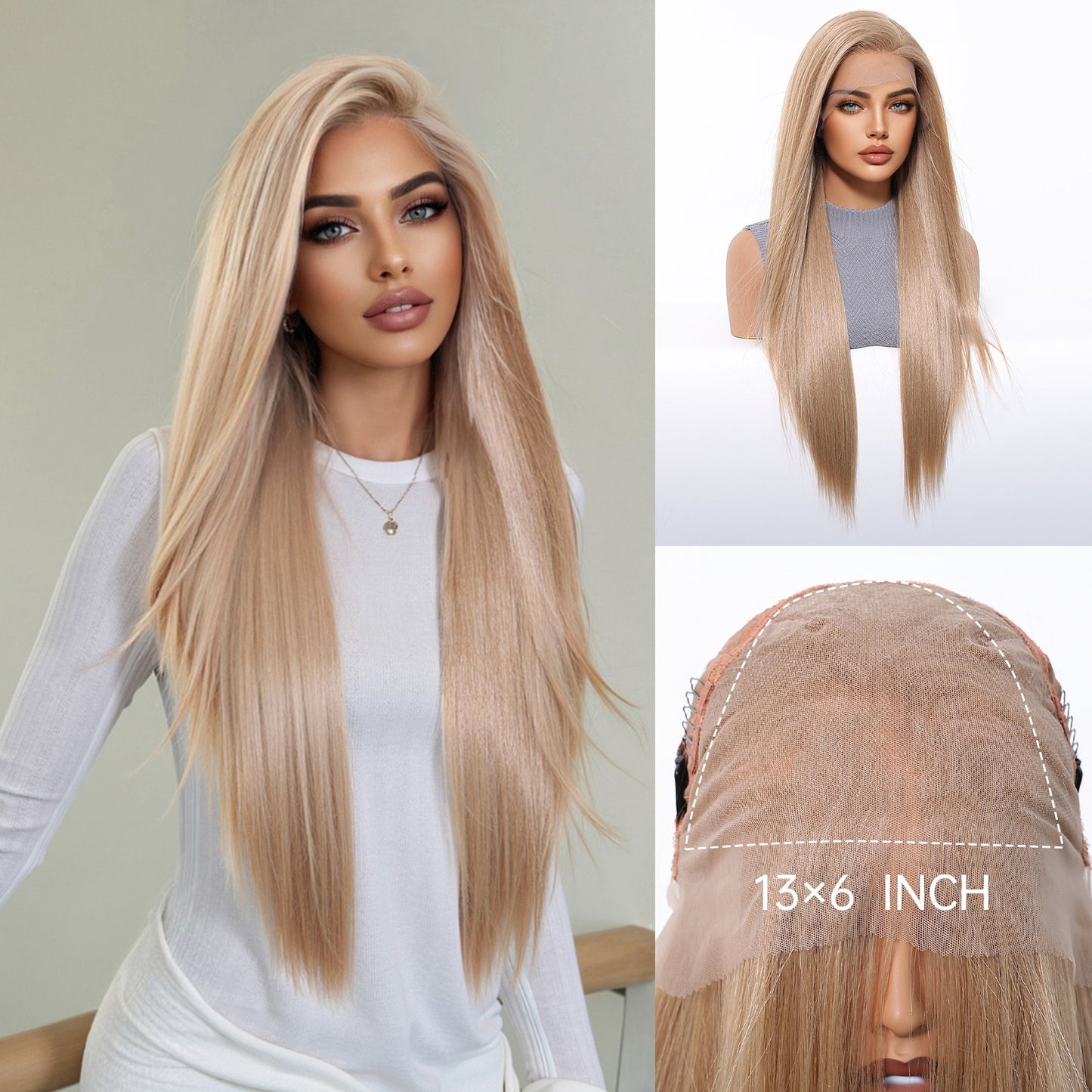 Imported Silk Black Lace Female Free Seam Breathable Long Straight Wig