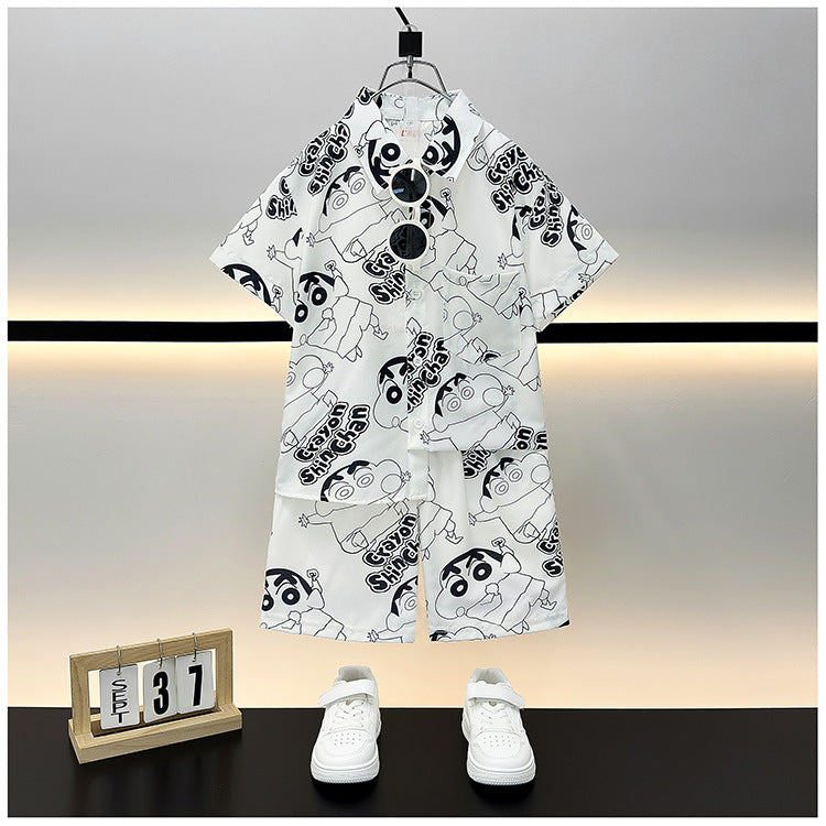 Children's Summer Casual Short Sleeve Shirt Outfit Trendy Loose Clothing Children's Suit
