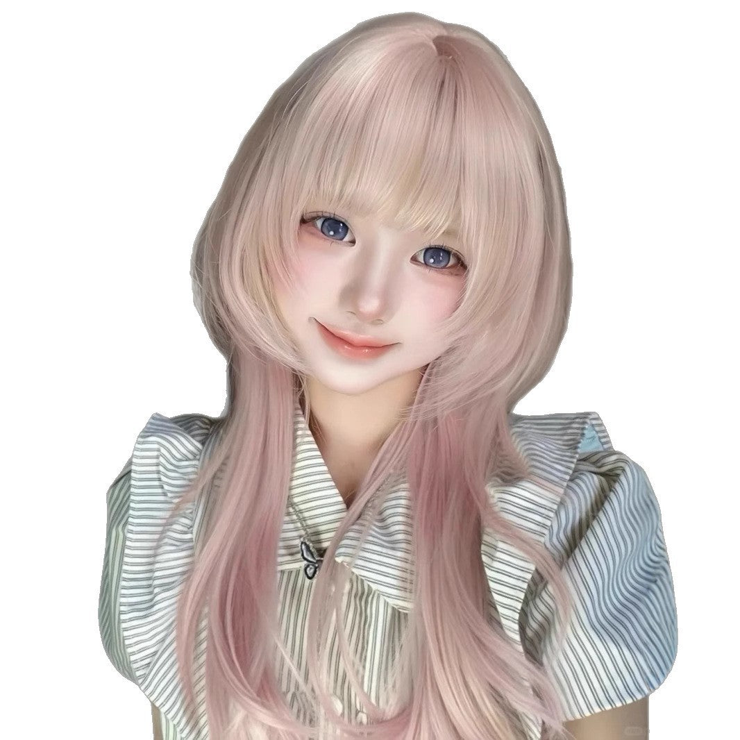 Female Cherry Pink High Level Head Daily Face Repair Long Straight Wig