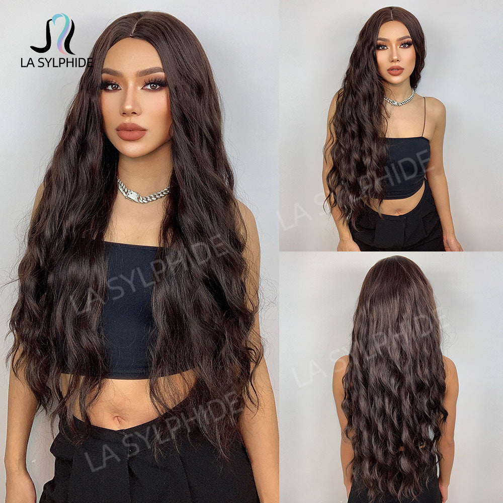 Black Curly Female Mechanism Fiber Head Wig Long Curls
