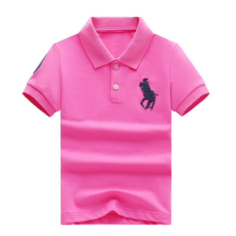 Children's Summer Solid Color Polo Collar Medium Size Shirt Trendy Children's T-shirt