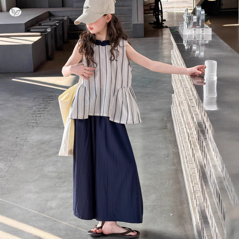 Children's Striped Doll Shirt Vest Wide Leg Children's Suit