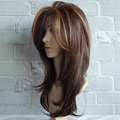 Women's Golden Brown Highlight Gradient Curly Hair Fluffy Pear Wig Long Curls