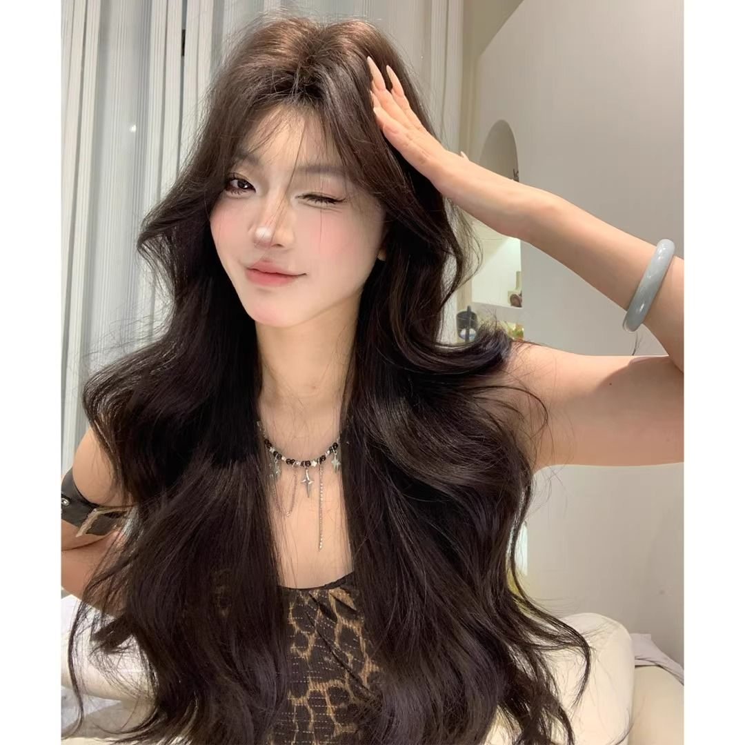 Flower Female Bangs Big Wave Curly Hair Face Wig Long Curls