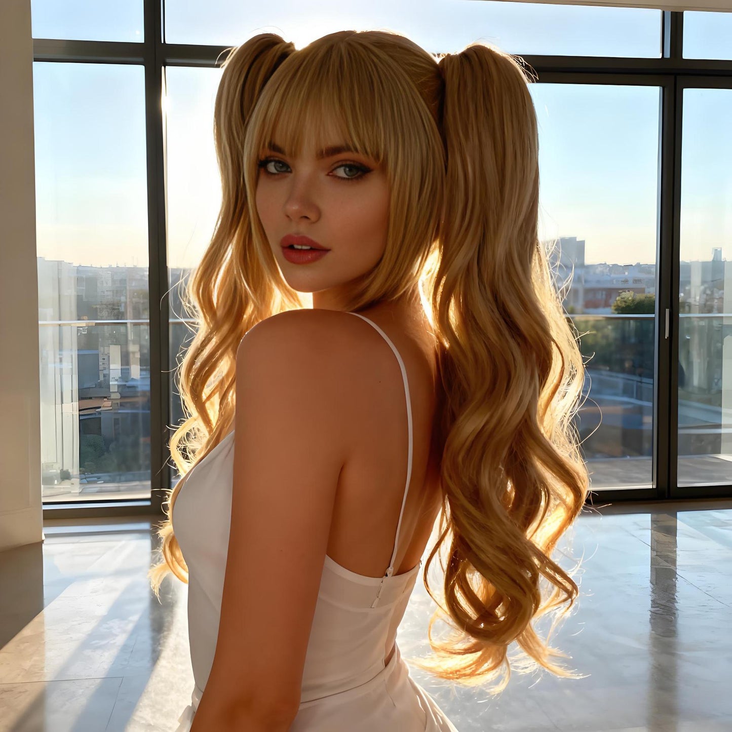 Women's Class Ii Fashion Air Bangs Double Ponytail Chemical Cos Wig