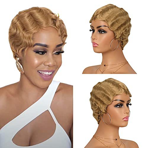 Generation Vintage Hand Push Water Ripple Simulation Wig Short Curly Hair