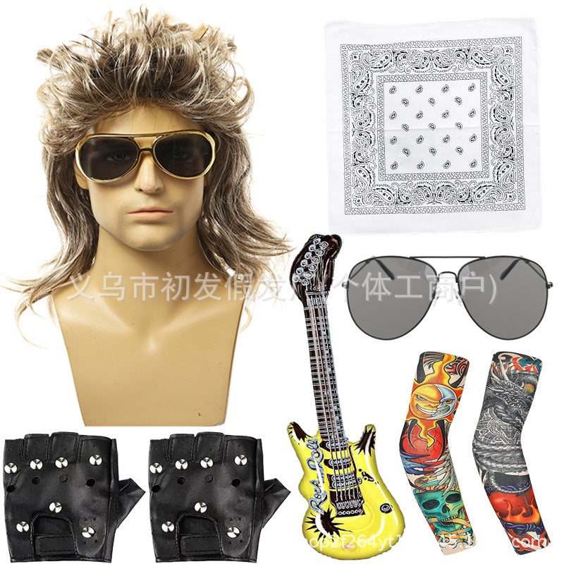 Men's Vintage Party Dress Up Rock Long Cos Wig