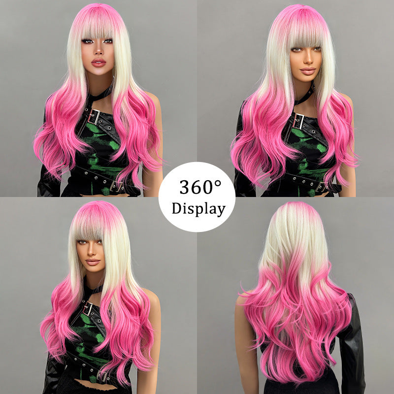 Women's Synthetic Role Play Gradient Beige Pink Wig Long Curls