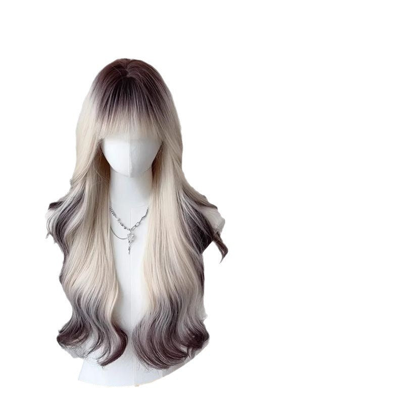 Female Gradient Color Burst Top Dyed Curly Paris Painting Simulation Wig Long Curls