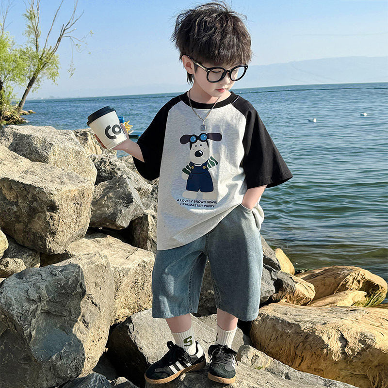 Teens Short Sleeve Summer Loose Printed Cotton Children's T-shirt
