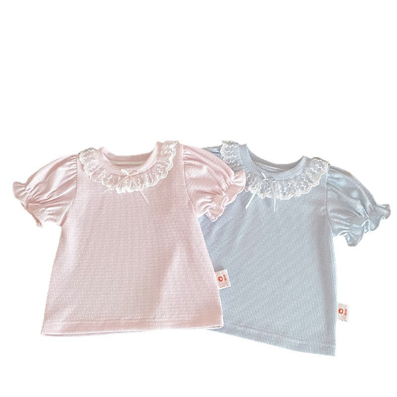 Short-sleeved Summer Puff Sleeve Lace Collar Children's T-shirt