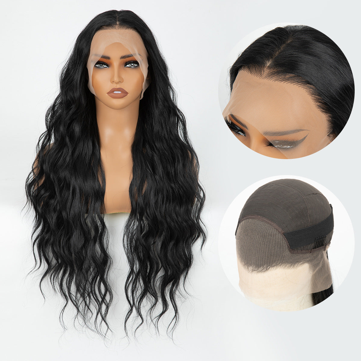 Forehead Lace Headband Hand-woven Long Curly Hair Black Other Wig