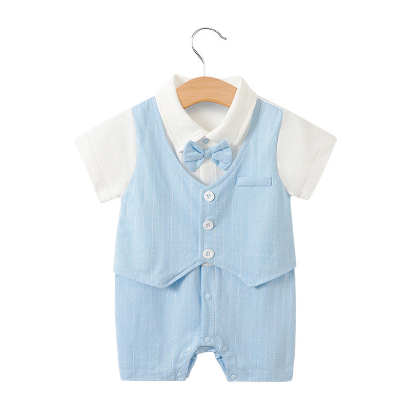 Children's Class Clothes Born One Year Old Gentleman Short Sleeve Rompers Jumpsuit, Climbing Suit