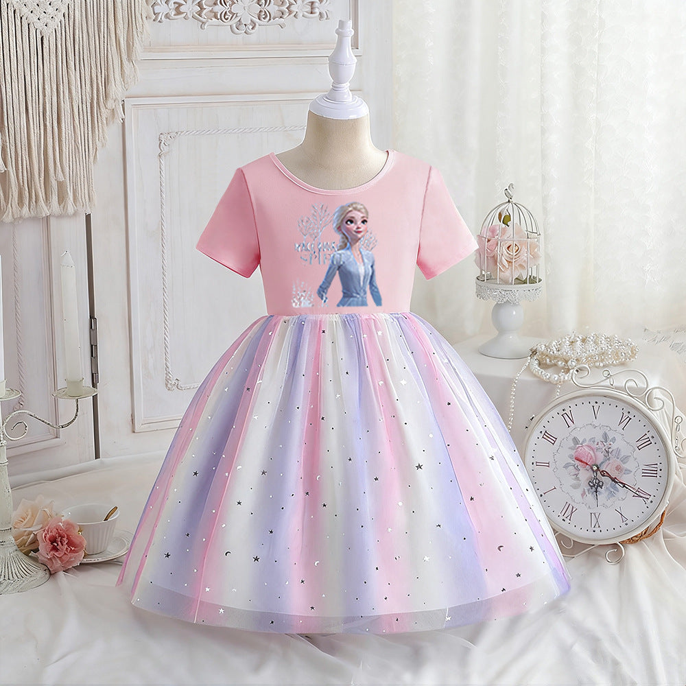 Children's Summer Short Sleeve Clothing Gauze Princess Skirt Frozen Children's Dress