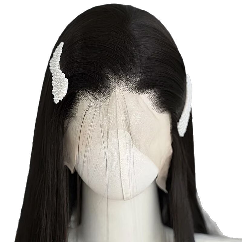 Black Head Cover Hair Embryo Hand Long Straight Wig