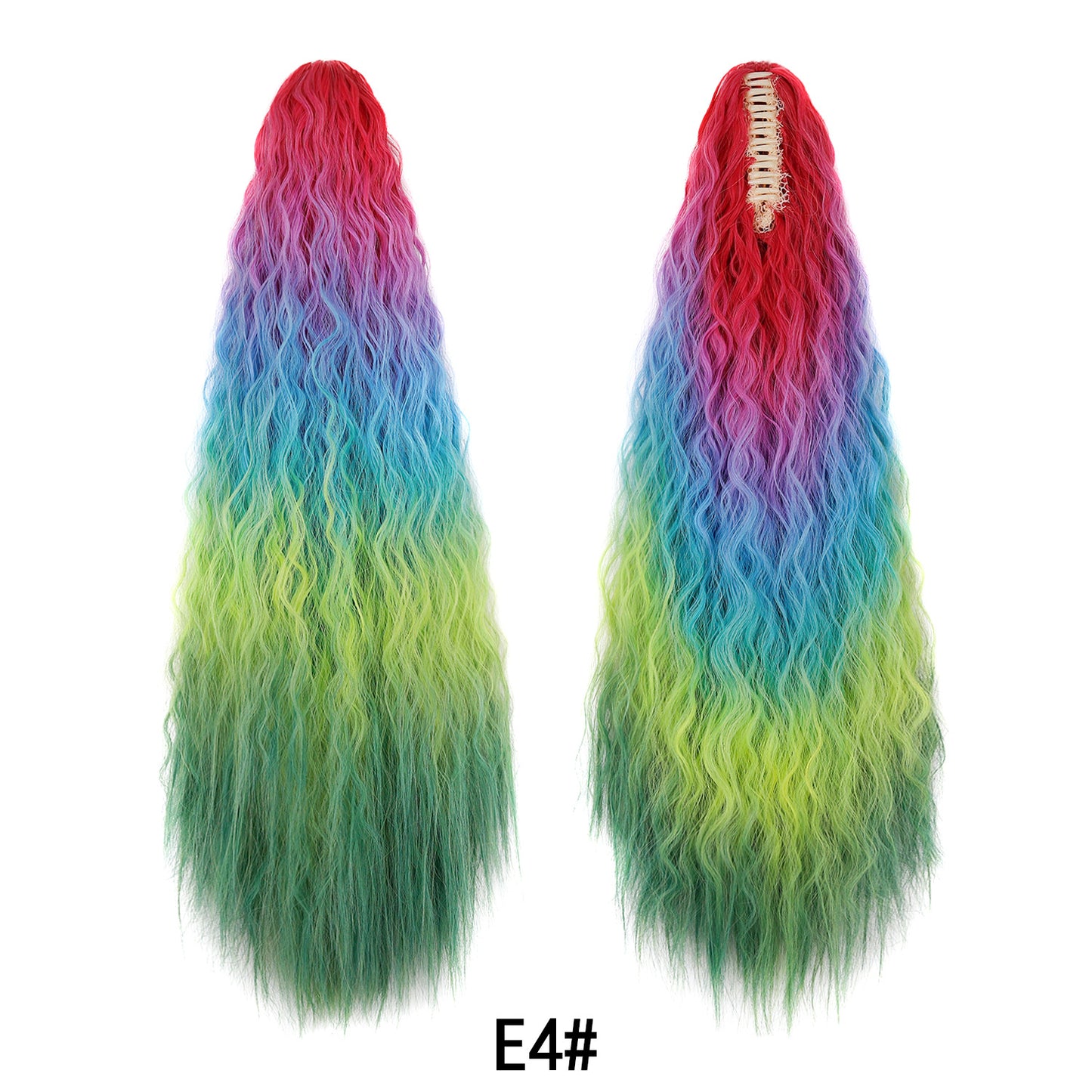 Women's Color Long Curly Hair Grip Dyed Corn Curler Water Ripple Wig Ponytail