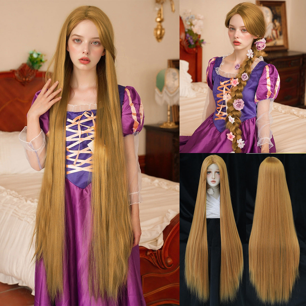Long Hair Princess Costume Super Straight Golden Street Dress Up Cos Wig